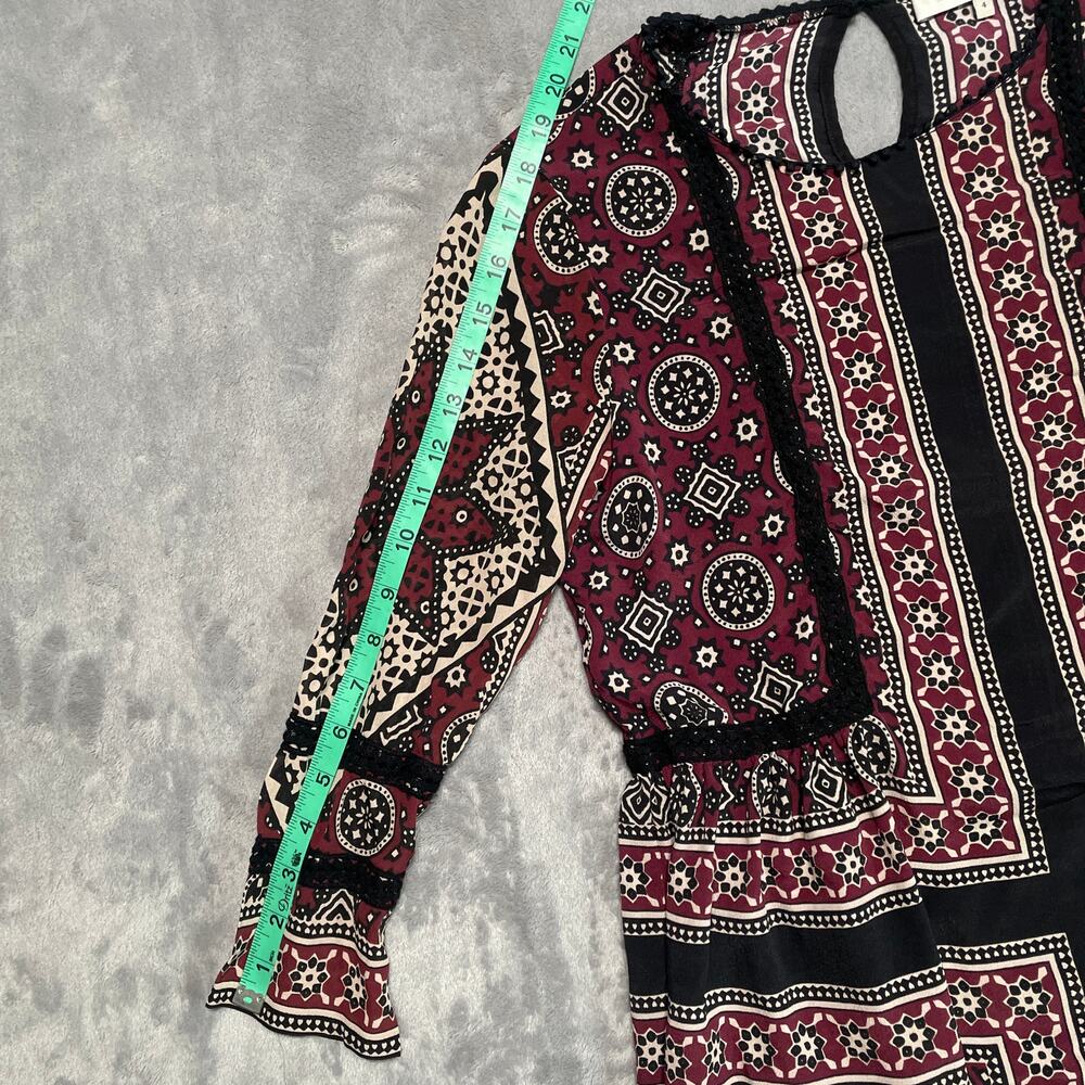 SEA New York Ezri Blouse Womens 4 Silk Blend Floral Boho Peplum Lattice Lace - Picture 8 of 11